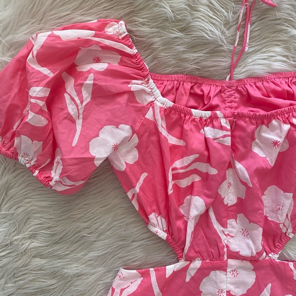 Sabo Skirt Pink White Floral Paraiso Cut Out Off The Shoulder Wendell Dress - Picture 9 of 12